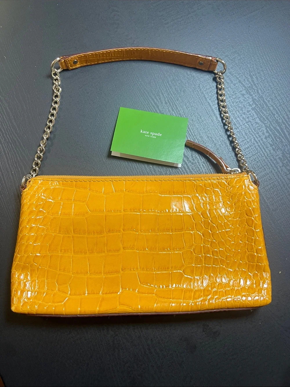kate spade Yellow Croc-Embossed Chain Wristlet - Picture 5 of 6